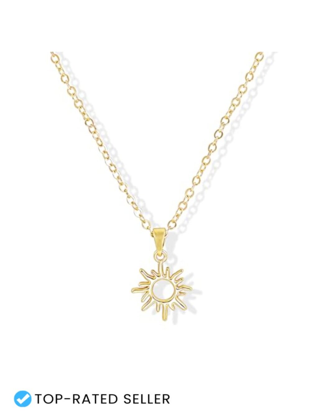 14K Gold Plated Sun Pendant Necklace for Women - Adjustable Dainty Chain